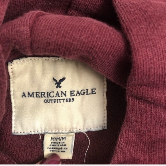 American Eagle burgundy logo hoodie pocket sweatshirt - Picture 4 of 7